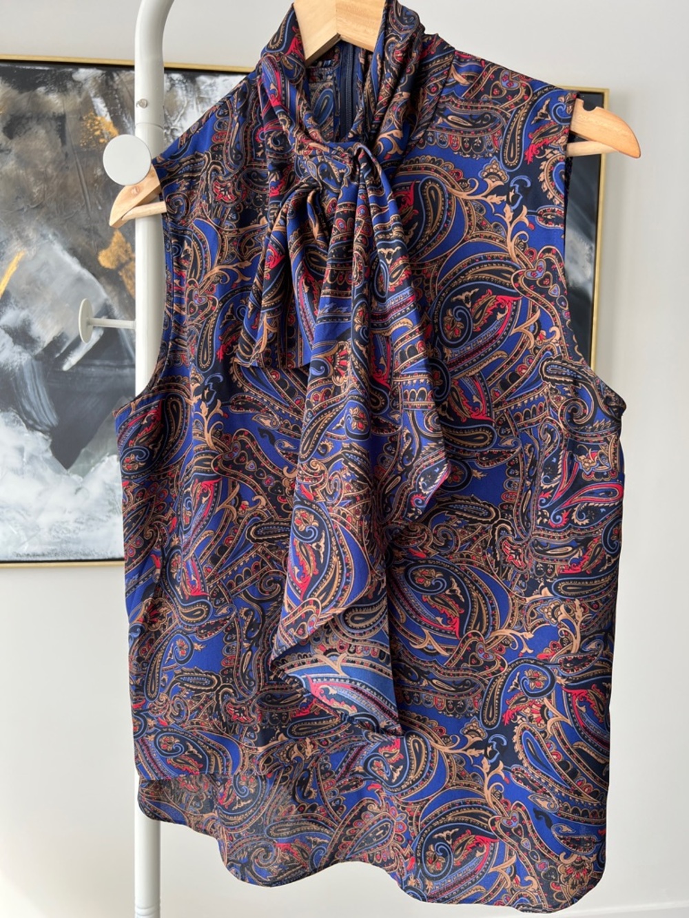 Ralph Lauren Sleeveless Paisley Tie-Neck Blouse